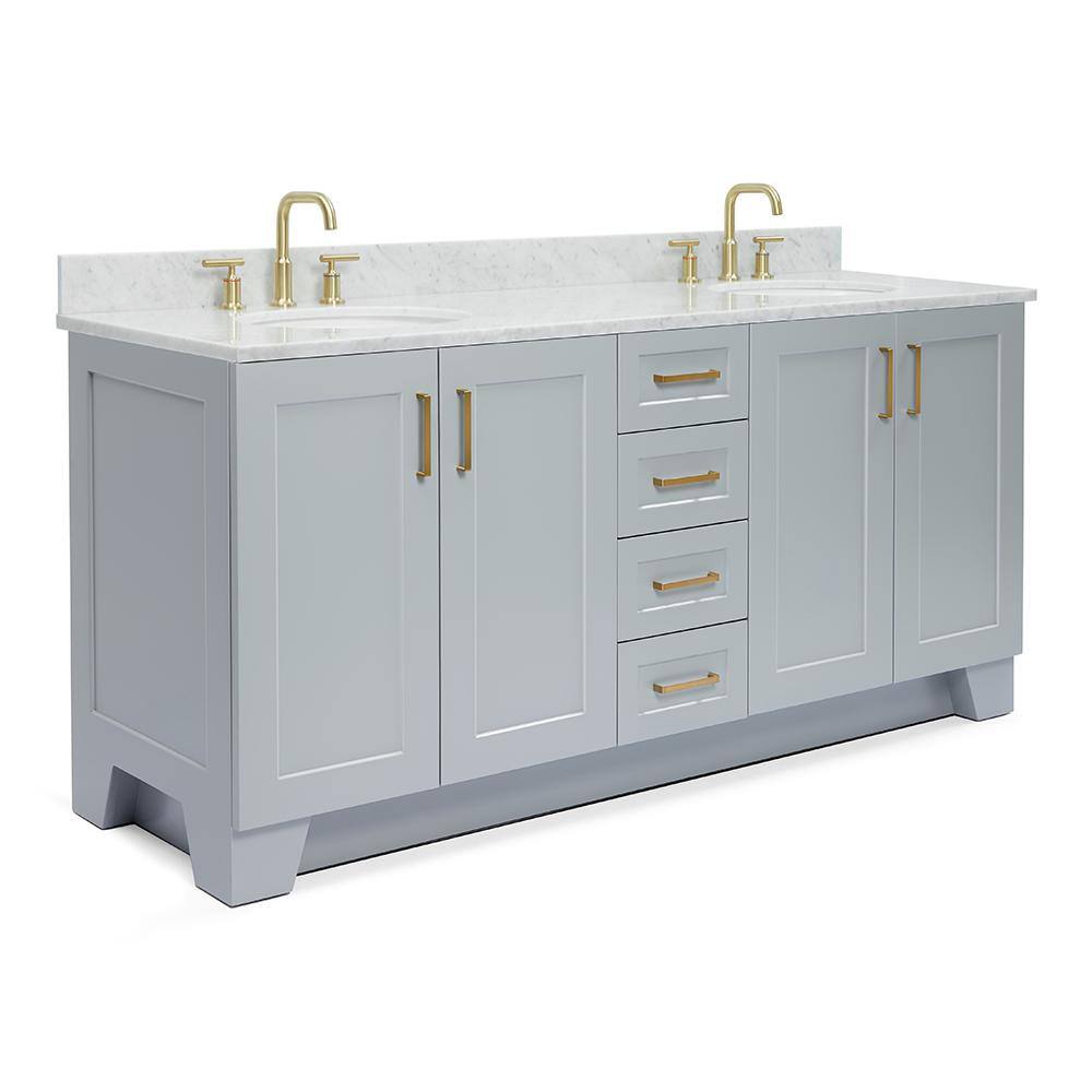 Gray Double Freestanding Vanity with Carrara Marble Top