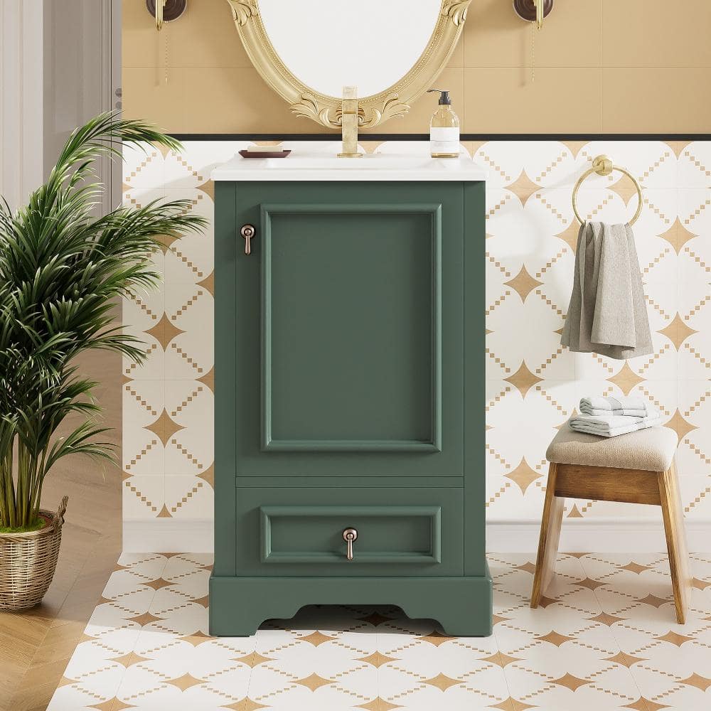 20 in. W Single Sink Freestanding Bath Vanity in Green with White Ceramic Top Unassembled price history on PriceWatchPro