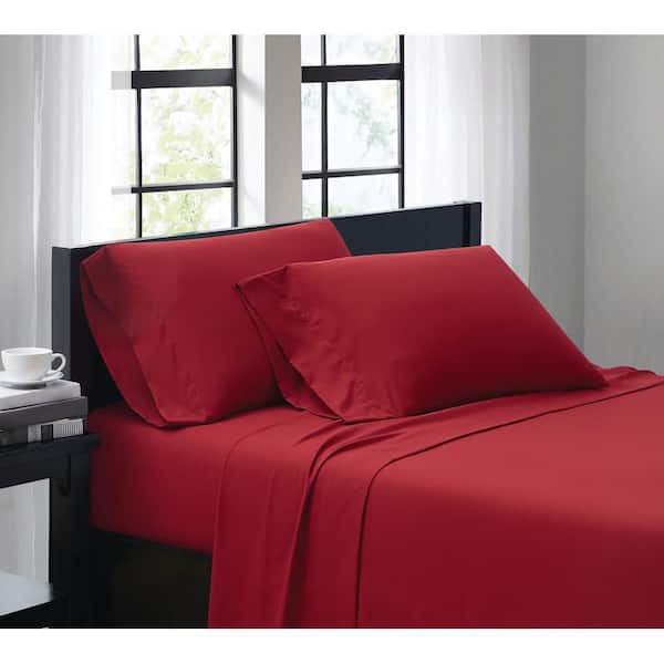 Truly Soft Red 4-Piece Solid 180 Thread Count Microfiber Full Sheet set
