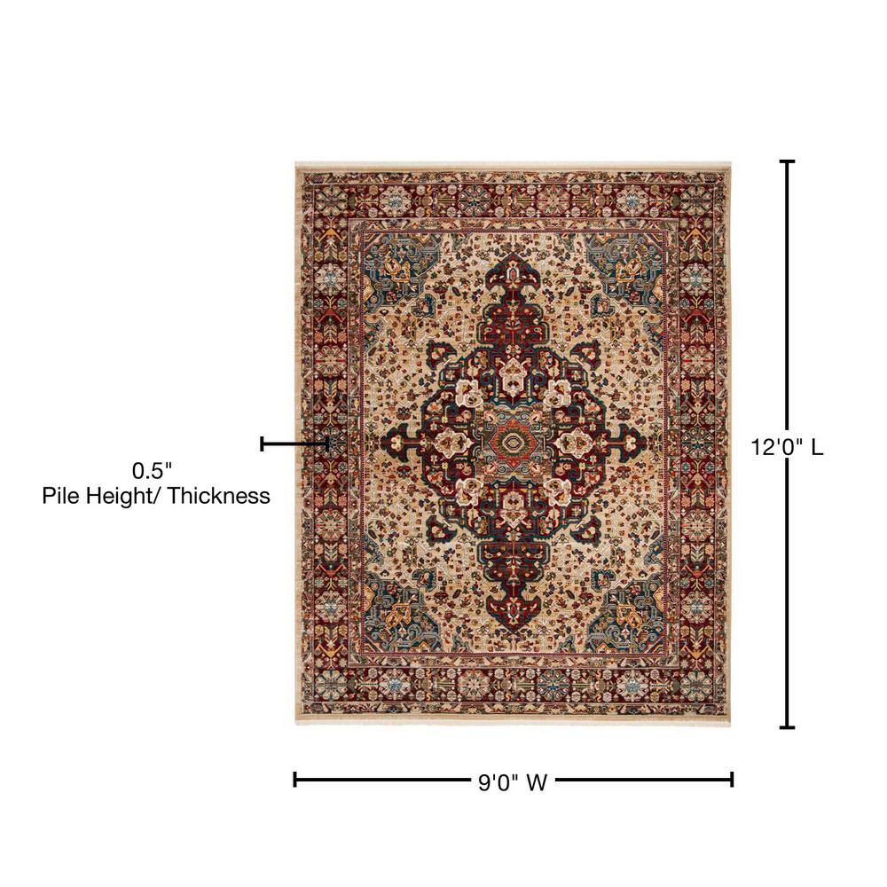 Ivory and Red 9' x 12' Synthetic Reversible Area Rug