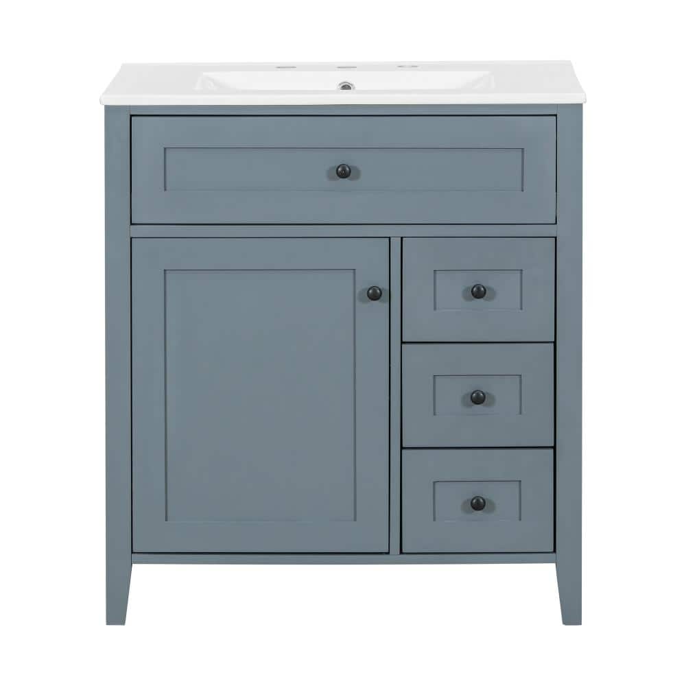 30 in. Single Sink Freestanding Blue Gray Bath Vanity with White Ceramic Top Unassembled price history on PriceWatchPro