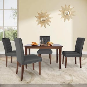 Ashland 5-Piece Rectangle Walnut Solid Wood Top Dining Set with 4 Fabric Dining Chairs in Charcoal Seats 4