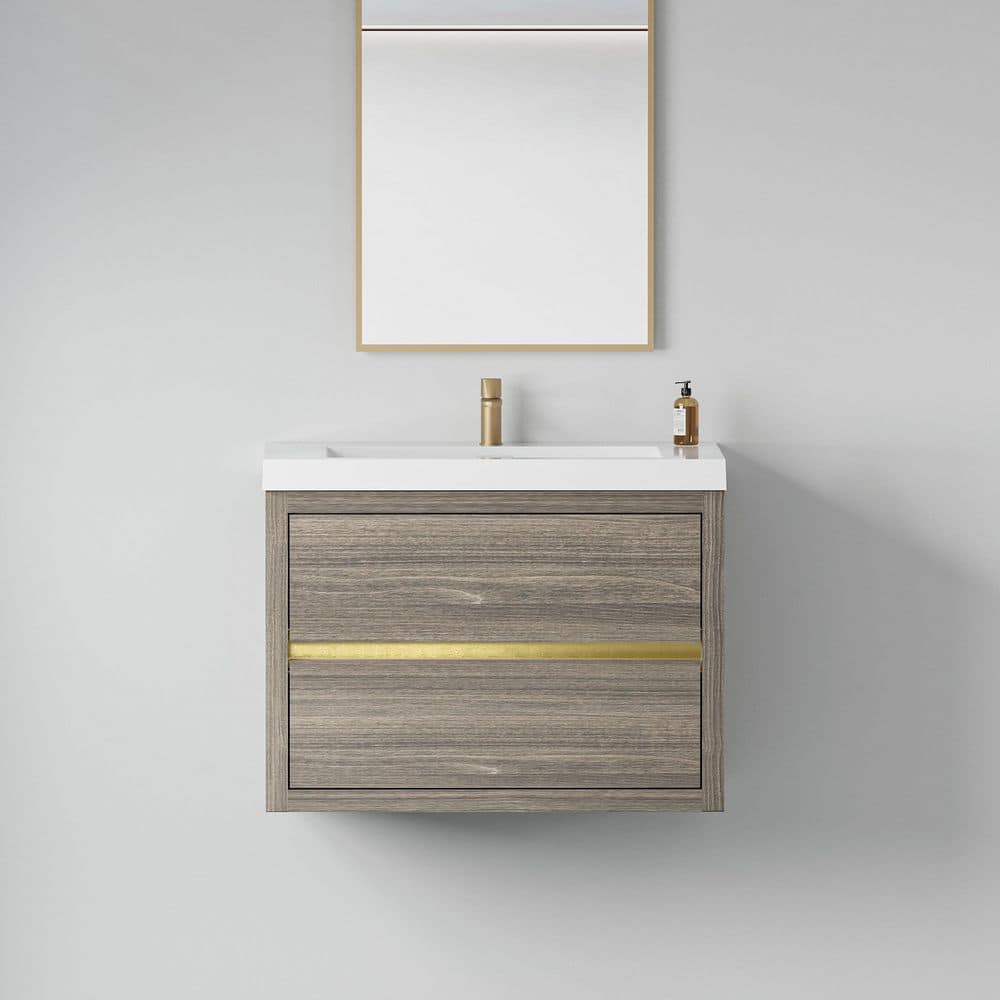 30 in. Wall-Mounted Bath Vanity Floating Bathroom Storage Cabinet in Ash Gr