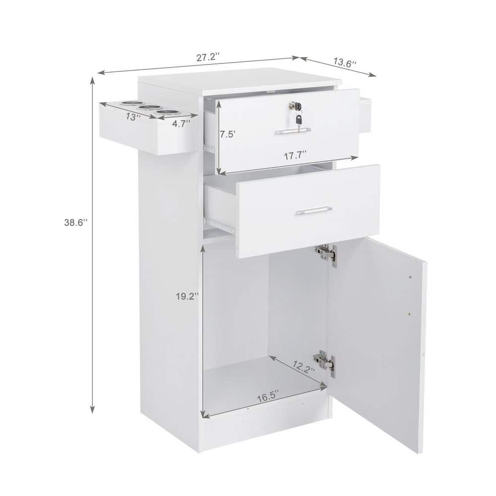White MDF Beauty Salon Cabinet with Locking Drawers and Tool Holsters