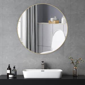 48 in. W x 48 in. H Round Framed Wall Mounted Bathroom Vanity Mirror in Gold