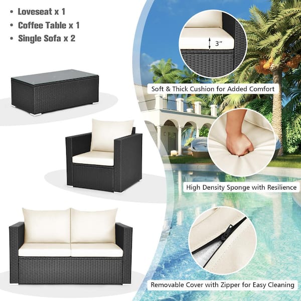 Costway Island 4-Piece Wicker Patio Rattan Furniture Set Costway Island 4-Piece Wicker Patio Rattan Furniture Set