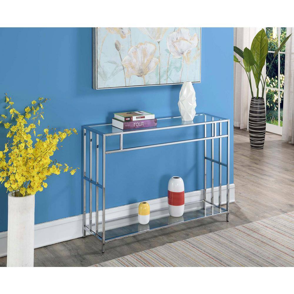 Mission Clear Glass and Chrome Console Table with Storage
