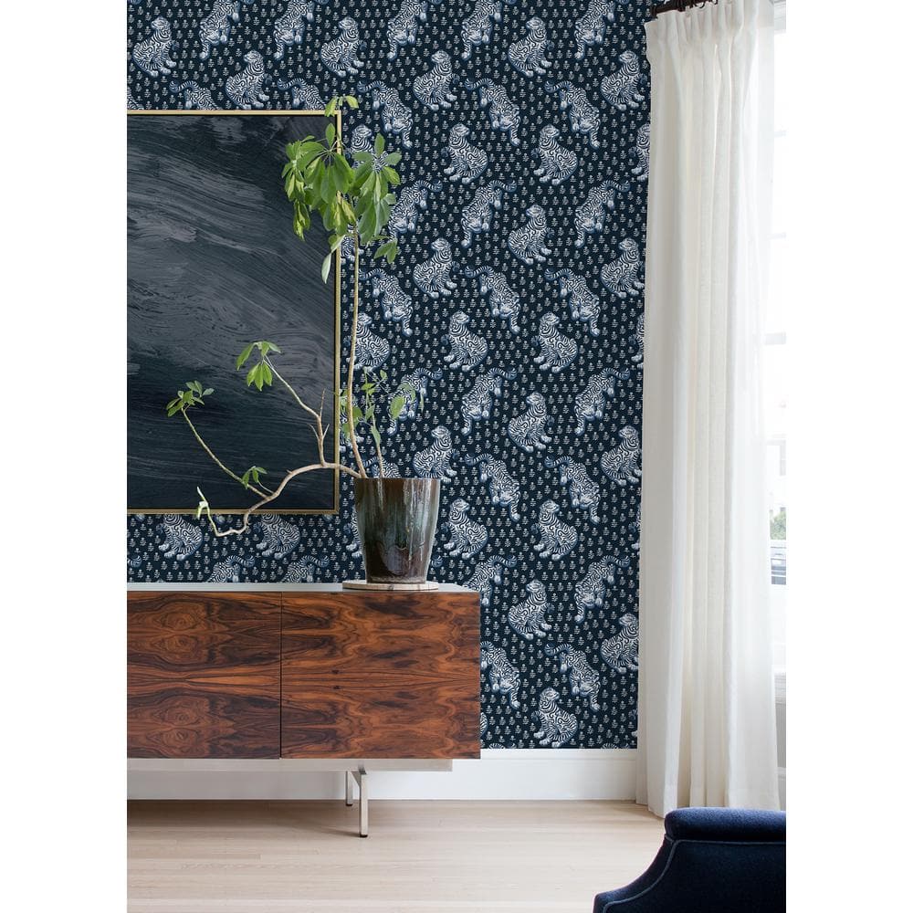 Navy and White Tiger Queen Peel & Stick Wallpaper