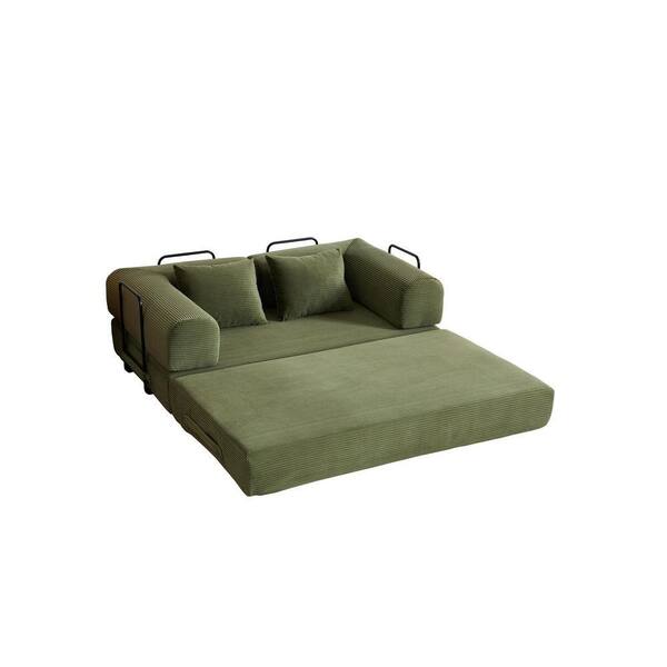 59.05 in. Green Striped Corduroy Twin Size Convertible Sofa Bed