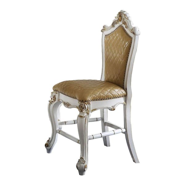 Benjara 24 in. White and Beige Low Back Wood Frame Counter Height Stool Chair with Leatherette Seat (Set of 2)