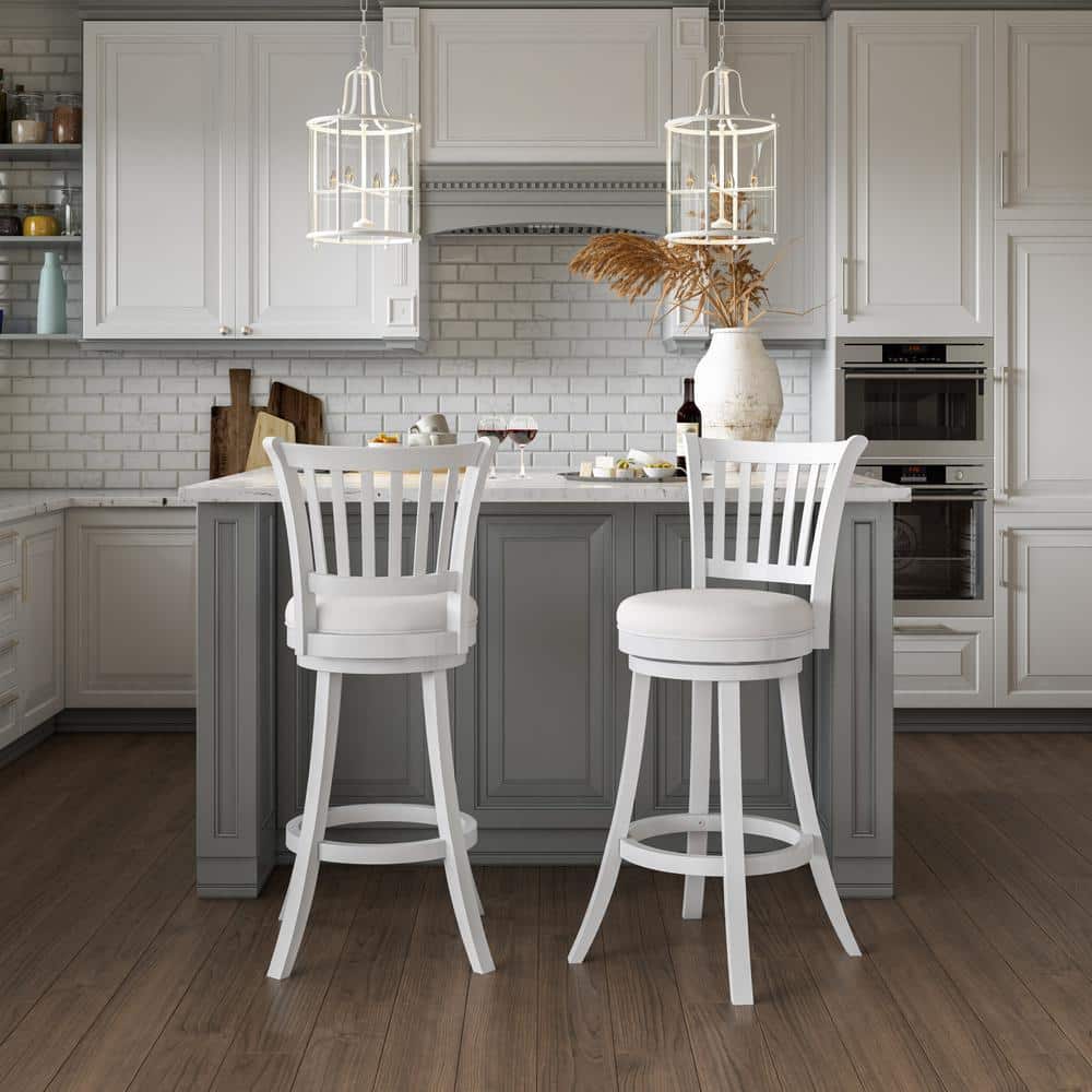 CorLiving Woodgrove White Faux Leather Swivel Barstool (Set of 2
