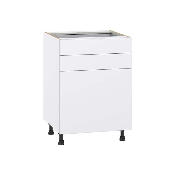 J COLLECTION Fairhope Bright White Slab Assembled Base Kitchen Cabinet with 2 Drawers (24 in. W x 34.5 in. H x 24 in. D)