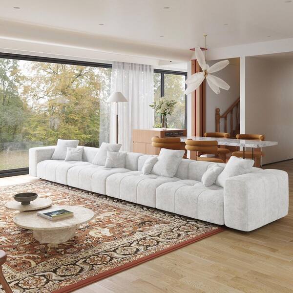 J&E Home 144.17 in. Square Arm Linen 5-Piece Modular L Shaped