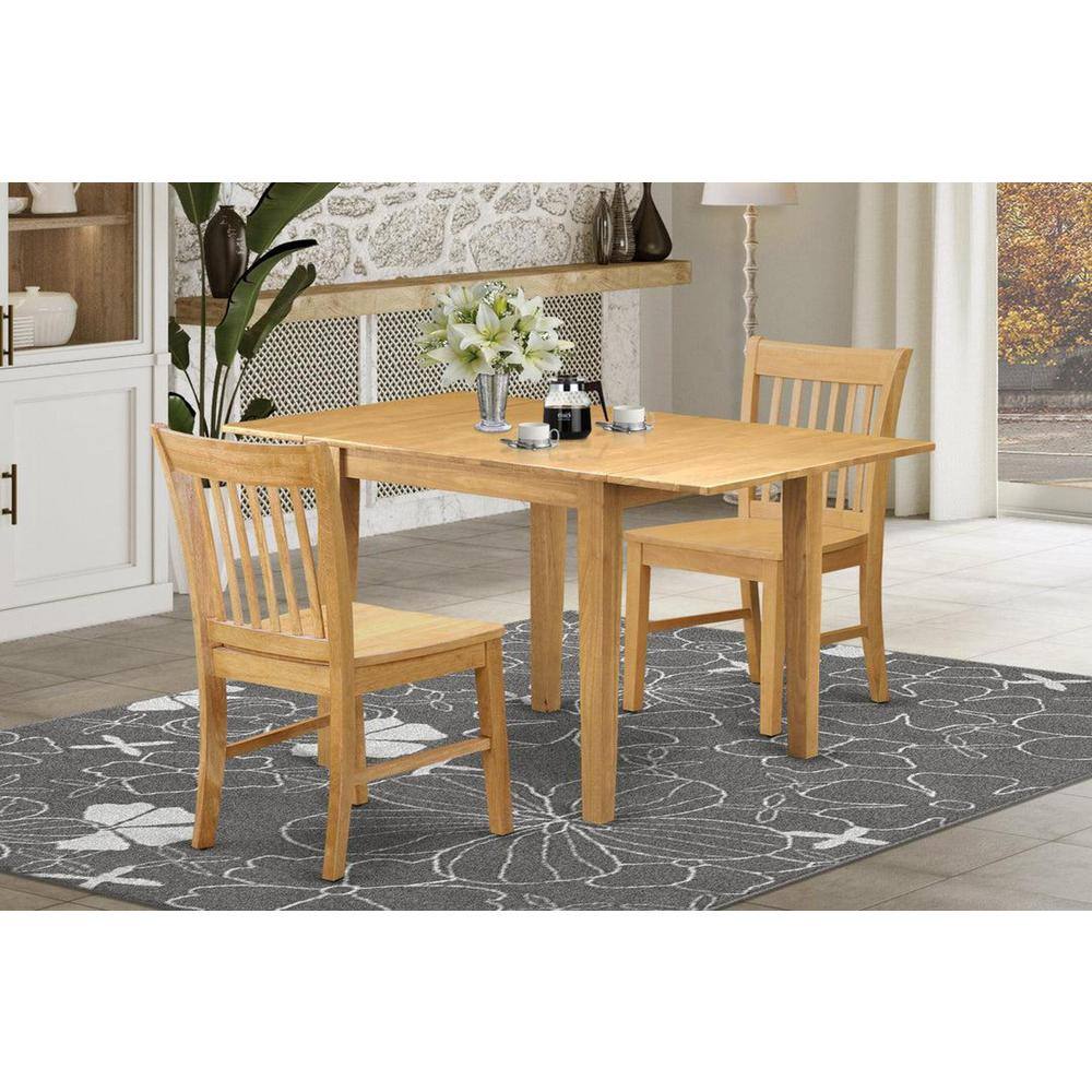 3-Piece Natural Brown Oak Finish Solid Wood Top Dining Table Set