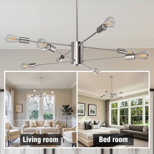 8-Light Chrome Modern Sputnik Chandelier, Industrial Pendant Lighting Fixture for Living Room, Dining Room, or Bedroom