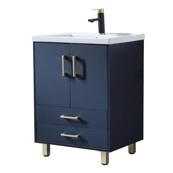 24 in. W x 18 in. D x 32 in. H Modern Bathroom Vanity in Blue with White Ceramic Sink Top
