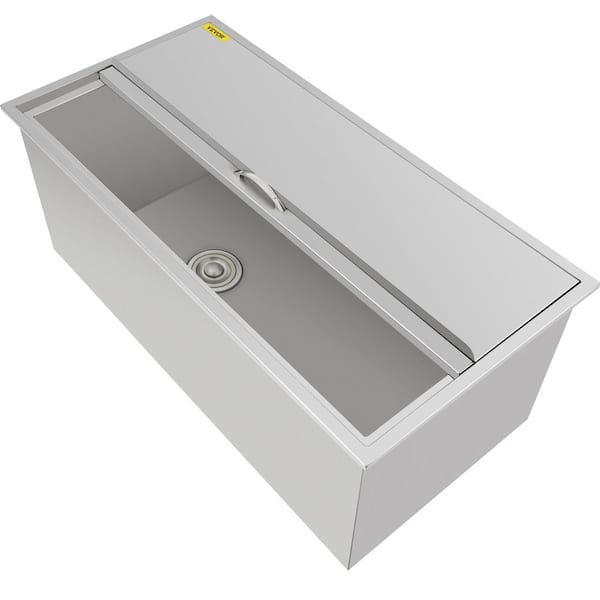 VEVOR 109.9 Qt. Drop in Ice Chest 36 in. x 17.9 in. x 14 in. Stainless Steel Ice Bin with Sliding Cover for Outdoor Kitchen