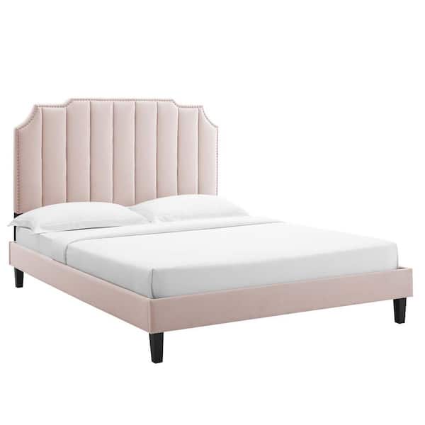 MODWAY Colette in Pink Red Performance Velvet Frame Queen Platform Bed