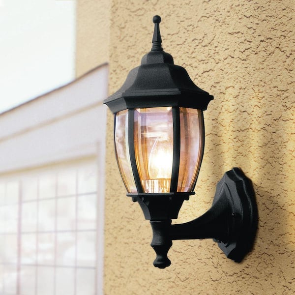 Hampton 1-Light Black Dusk-to-Dawn Outdoor Wall Lantern Sconce BPP1611-BLK - Home Depot