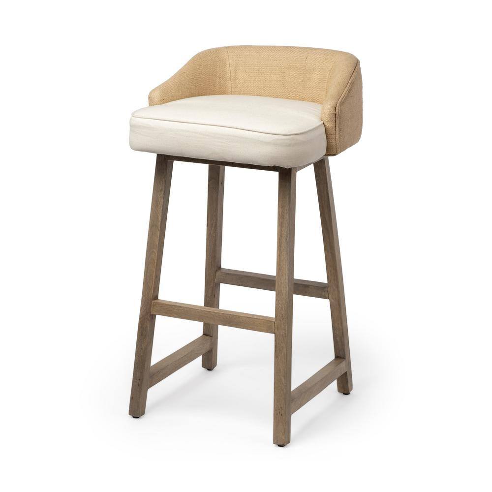 Mercana Monmouth 30.5 in. Seat Height Cream/Beige Fabric Seat Brown Wood Base Stool, Light wood/ cream backing