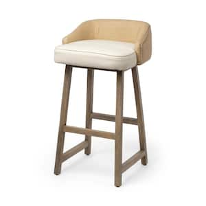 Monmouth 24.25 in. Seat Height Cream/Beige Fabric Seat Brown Wood Base Stool