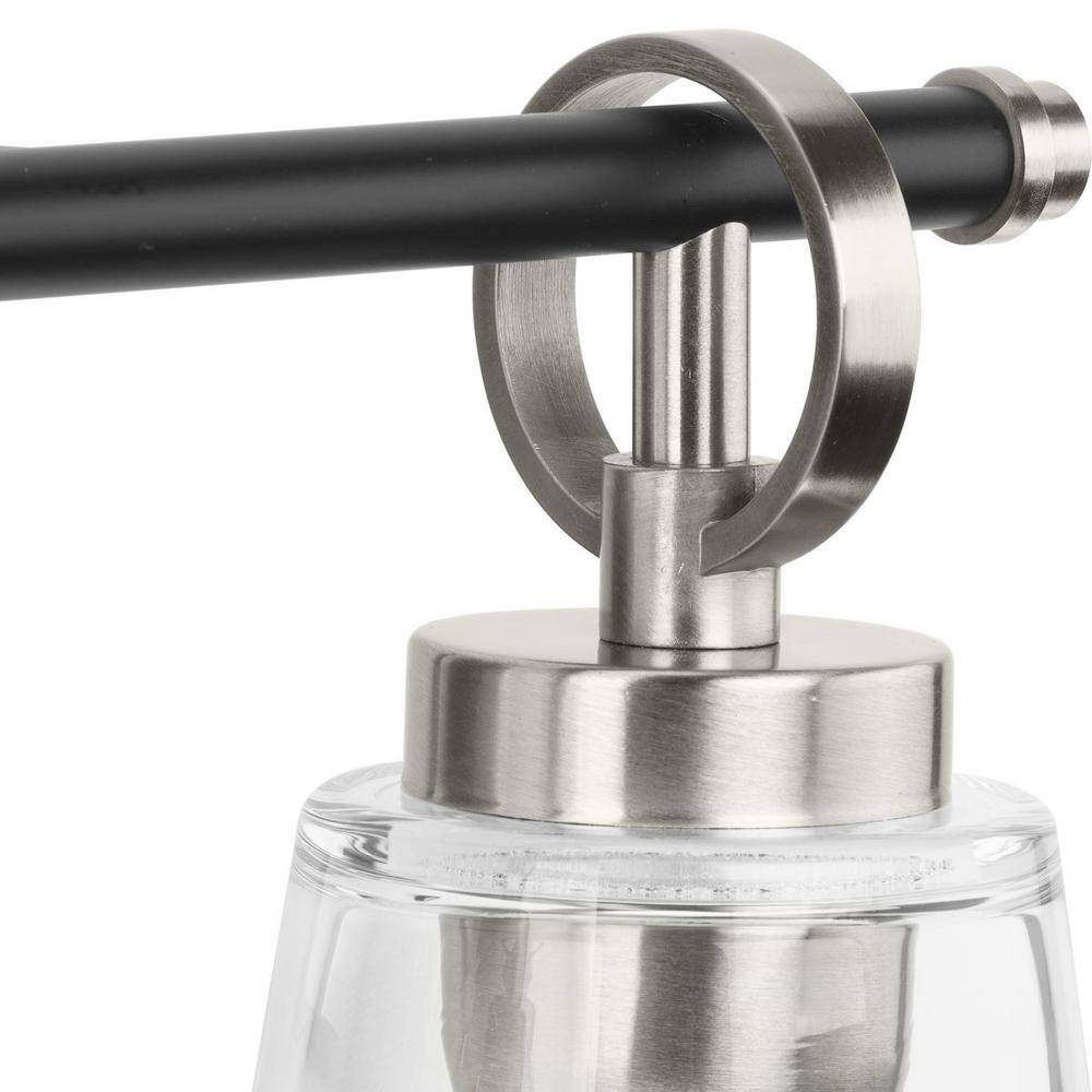 Cassell 2-Light Brushed Nickel and Matte Black Vanity Fixture with Clear Glass Shades