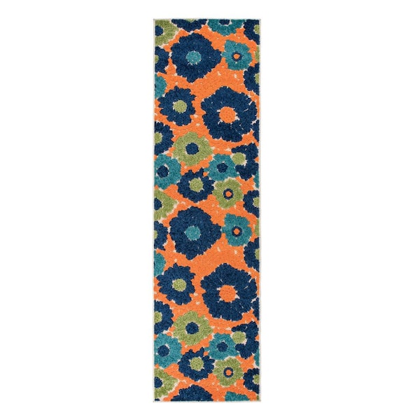 Palermo Multi 2 ft. x 7 ft. Modern Floral Flowers Indoor/Outdoor Runner Rug