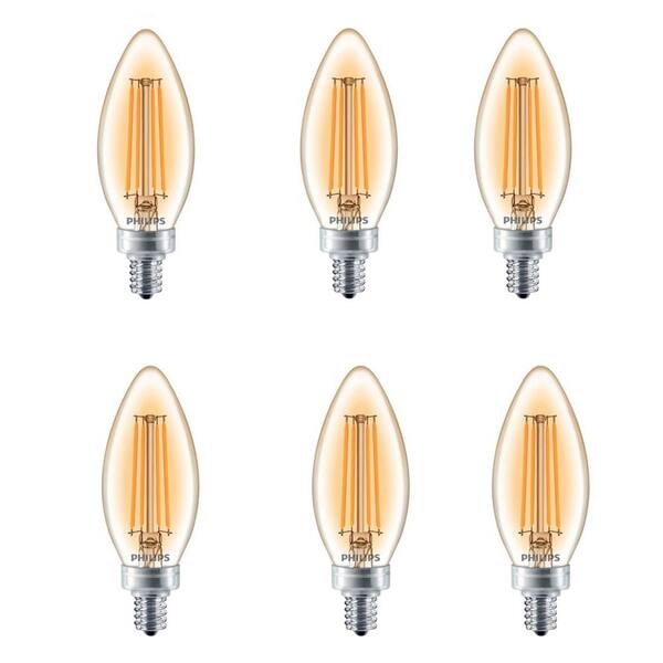 Philips 40-Watt Equivalent B11 Soft Dimmable LED Bulb with Candelabra Base White Classic​ Glass (6-Pack)