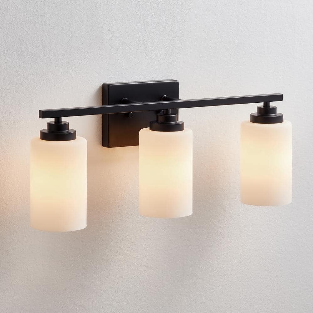 Black 3-Light Dimmable Cylinder Vanity Light with Frosted Glass