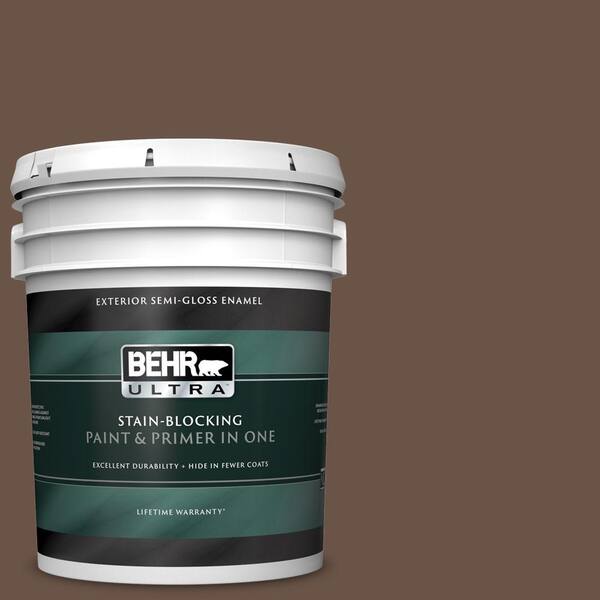BEHR ULTRA 5 gal. #UL160-22 Cacao Semi-Gloss Enamel Exterior Paint and Primer in One