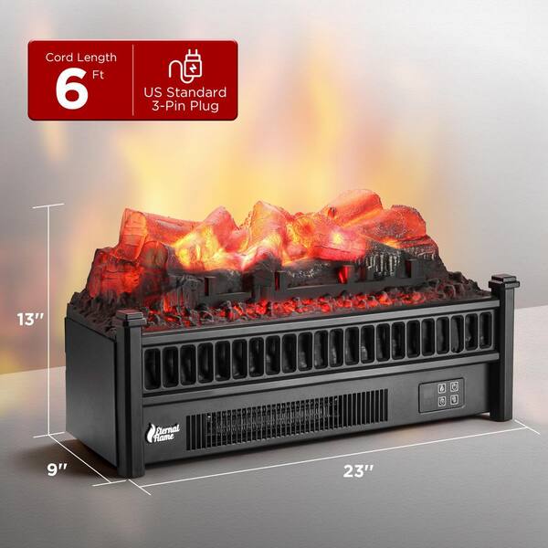 TURBRO Eternal Flame 23 in. Electric Log Set Heater with Realistic Resin  Lemonwood Ember Bed in Black with Remote EF23-LG - The Home Depot