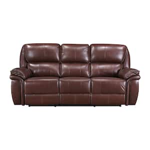 Ellery 87 in. W Straight Arm Leather Rectangle Manual Double Reclining Sofa in Brown