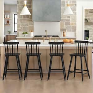 24 in. Black Wood Counter Stools Bar Stools with Slat Back (Set of 4)