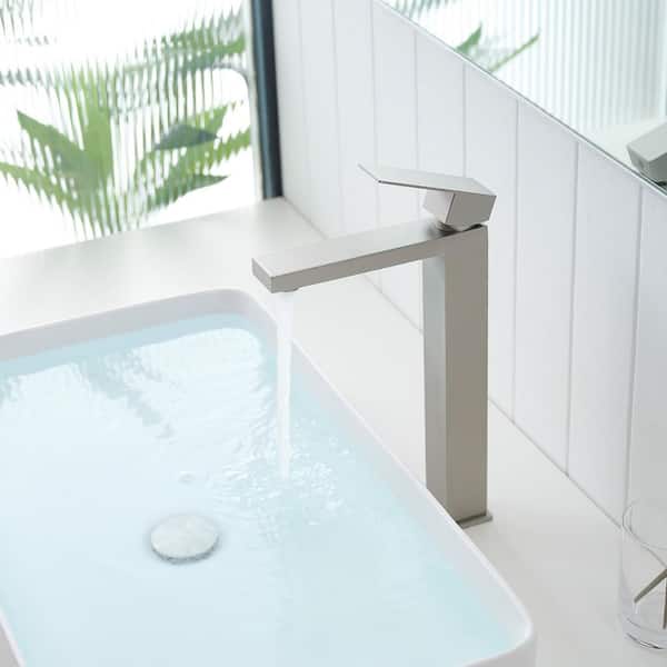 Single Handle Single Hole Bathroom Faucet Stainless Steel Vessel Kitchen Faucet with Pop up Drain in Brushed Nickel