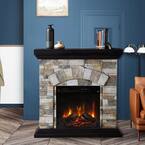 36 in. W Electric Fireplace with Mantel Gray
