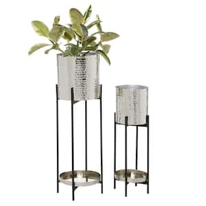 32 in. x 11 in. Silver Metal Modern Planter (Set of 2)
