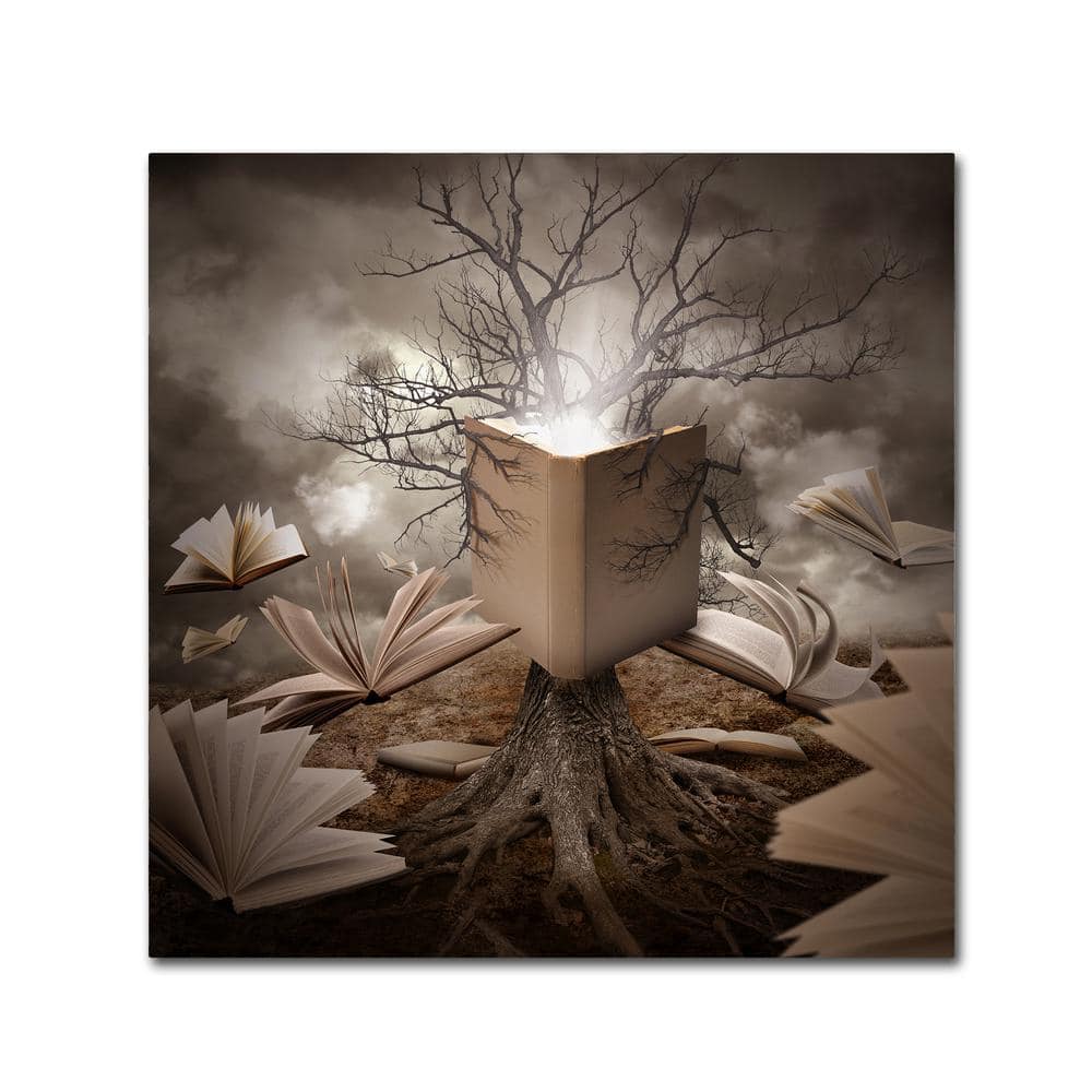 Mystical Tree with Open Books Framed Canvas Art, 14 x 14