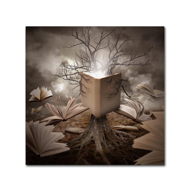 Trademark Fine Art Old Tree Reading Story Book by Angela Waye Floater Frame Fantasy Wall Art 24 in. x 24 in.
