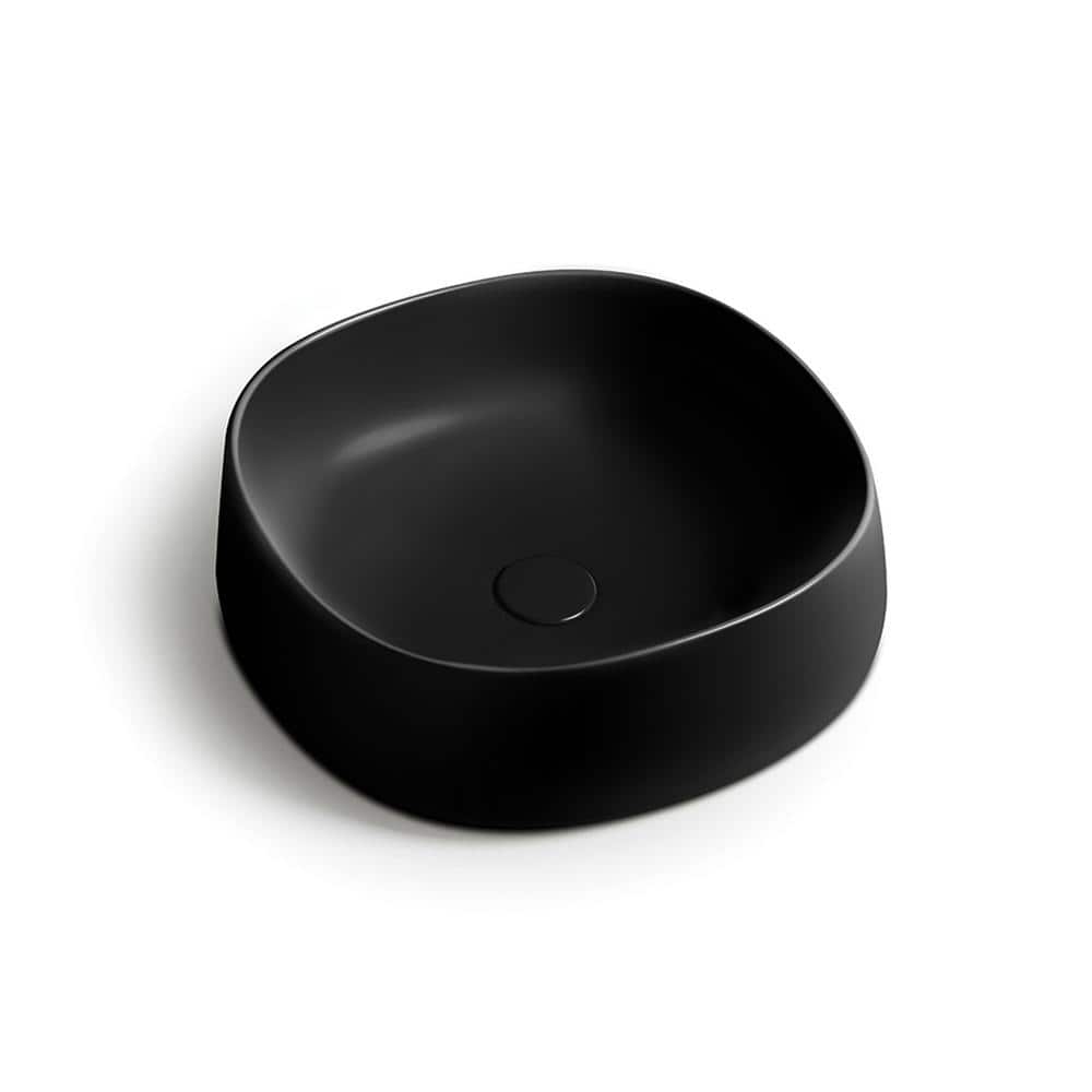Matte Black Ceramic Square Wall-Mount Bathroom Sink