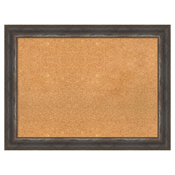 Amanti Art Alta Rustic Char Natural Corkboard 33 in. x 25 in. Bulletin Board Memo Board