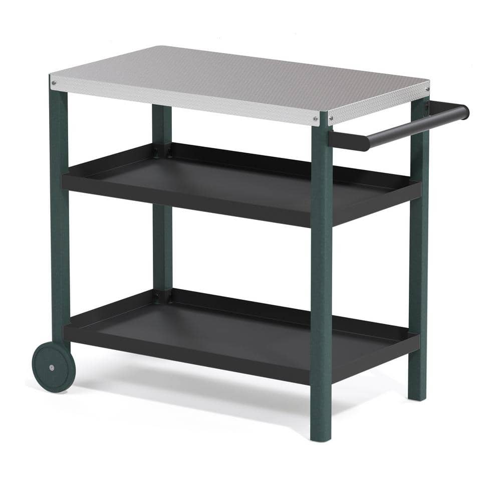 38.5 in. Green Outdoor Grill Carts Table with Storage Cabinet for BBQ, Pati