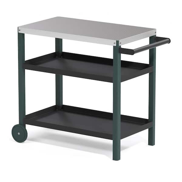 Unbranded 38.5 in. Green Outdoor Grill Carts Table with Storage Cabinet for BBQ, Patio Cabinet with Wheel and Side Shelf