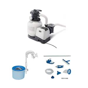 2100 GPH Sand Filter Pump, Deluxe Pool Maintenance Kit, and Pool Skimmer, Single Speed