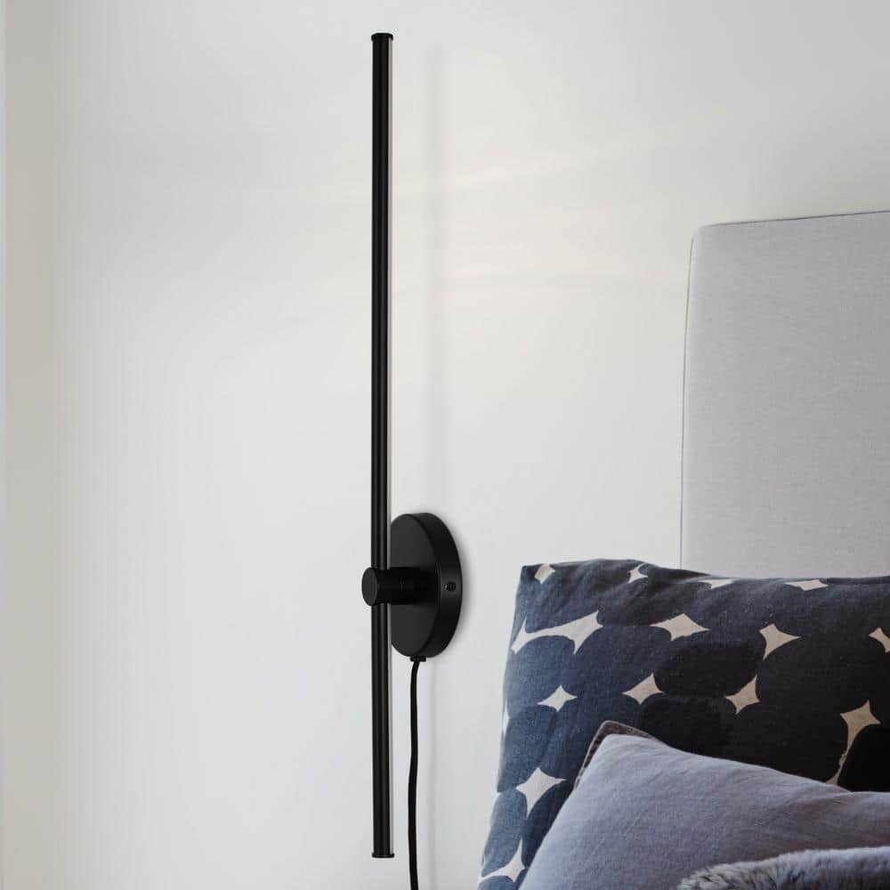 Anton 27.25" Black Iron Minimalist Dimmable Plug-In Sconce