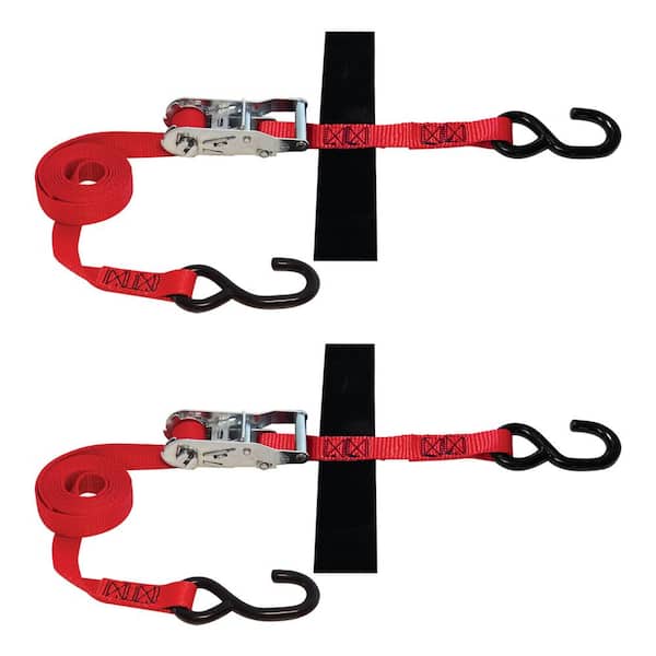 SNAP-LOC 2 Pack - 8 ft. x 1 in. S-Hook Ratchet Strap with Hook and Loop Storage Fastener in Red
