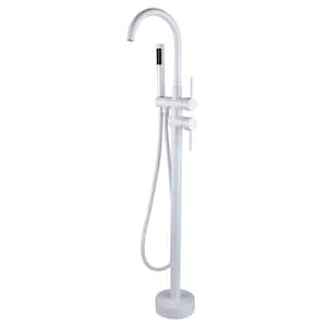 Residential 2-Handle Freestanding Bathtub Faucet with Hand Shower in Sliver White