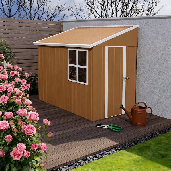 8ft. W x 4ft. D Metal Storage Shed Outdoor Garden Shed with Double Doors, Windows and 4-Vents in Brown (32 sq. ft.)