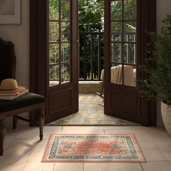 Machine Washable Rug with Standard Pad - Calabria Coral Multicolor 2 ft. x 3 ft.