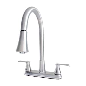 Dual Handle Pull-Down High Spout Kitchen Faucet with Dual Spray Head in Chrome