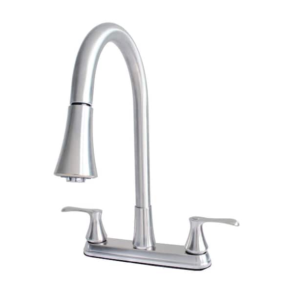 WASSERMAN FAUCETS Dual Handle Pull-Down High Spout Kitchen Faucet with Dual Sprayer in Chrome